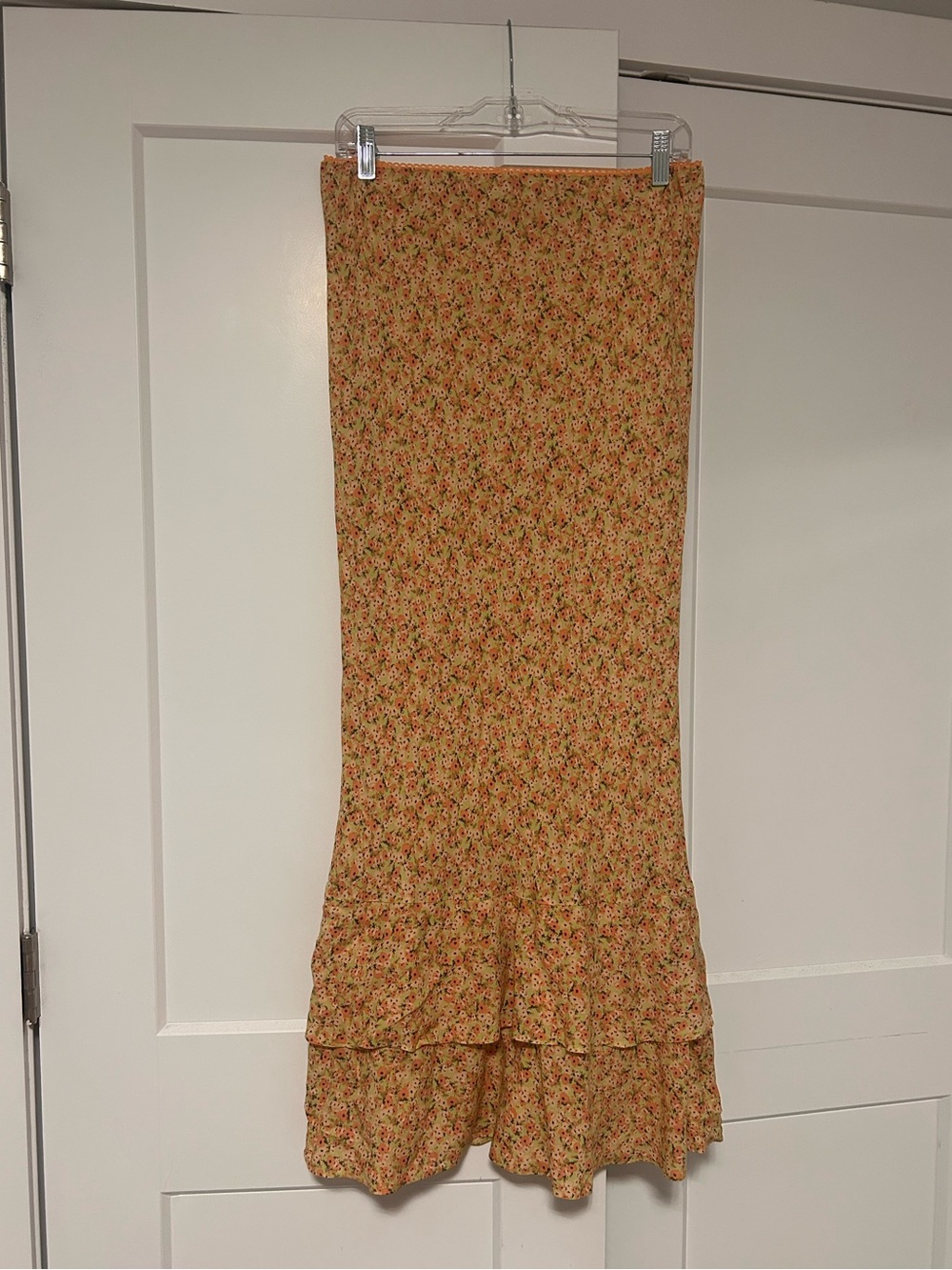 Floral Ruffle Hem Midaxi Skirt - Yellow orange floral